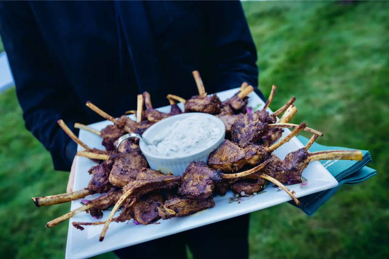 tented outdoor wedding venue in the hudson valley meat dipper appetizers